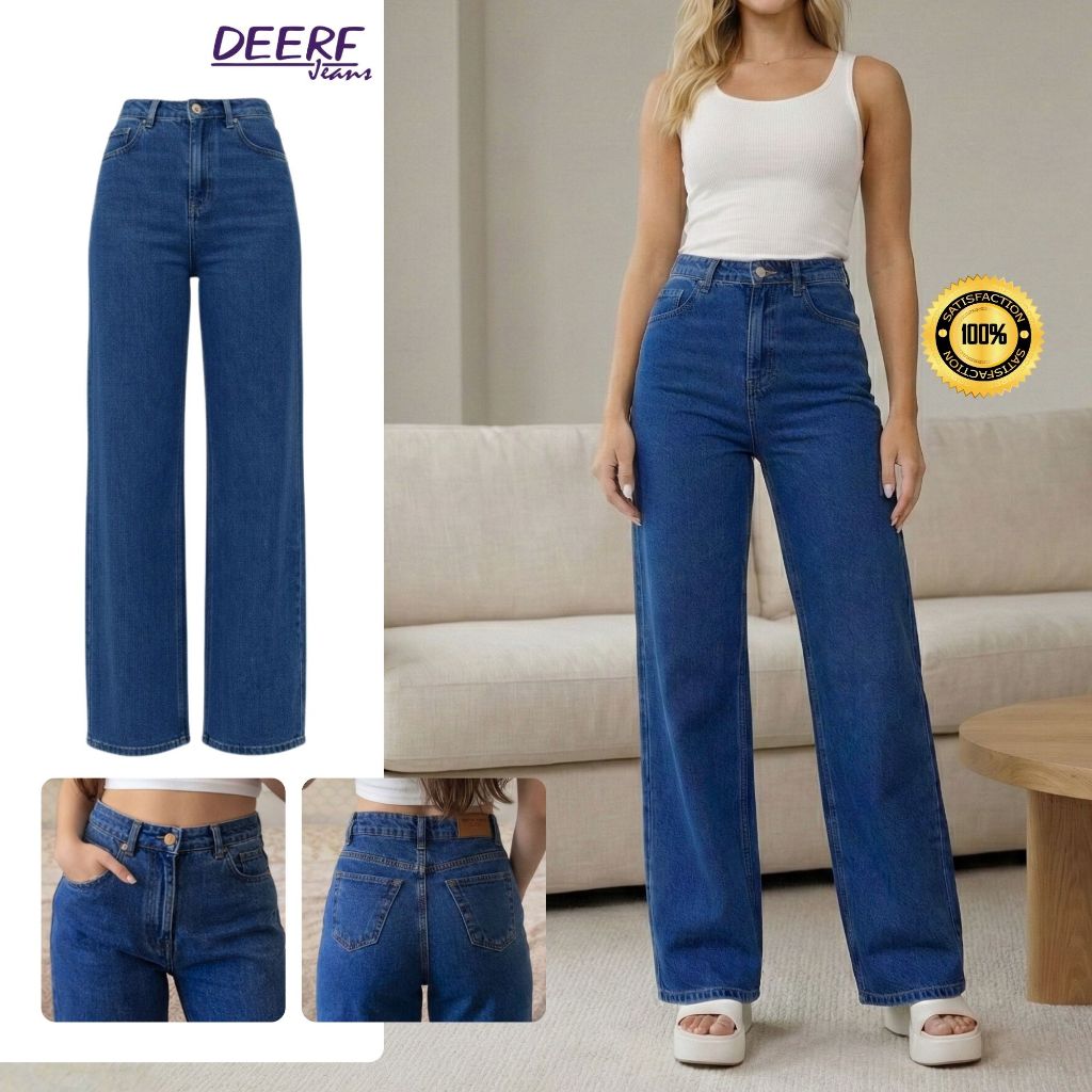 Calça Jeans Feminina WIDE LEG Boca Larga Cintura Alta 100% Algodão Tecido Premium em Oferta na Shopee