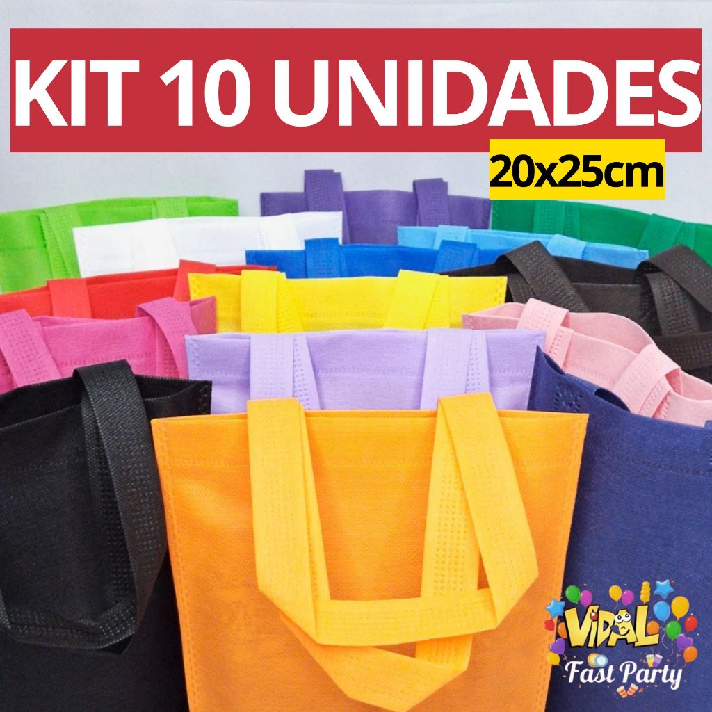 Kit 10 Sacolas Ecobag TNT 20x25 Com Alça Resistente Aniversário Bolsa Festa Saquinho Surpresa em Oferta na Shopee
