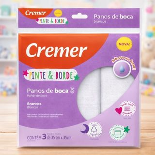 Pano de Boca Pinte e Borde Branco Kit 3 Un 35x35cm Algodão Bebê Infantil
