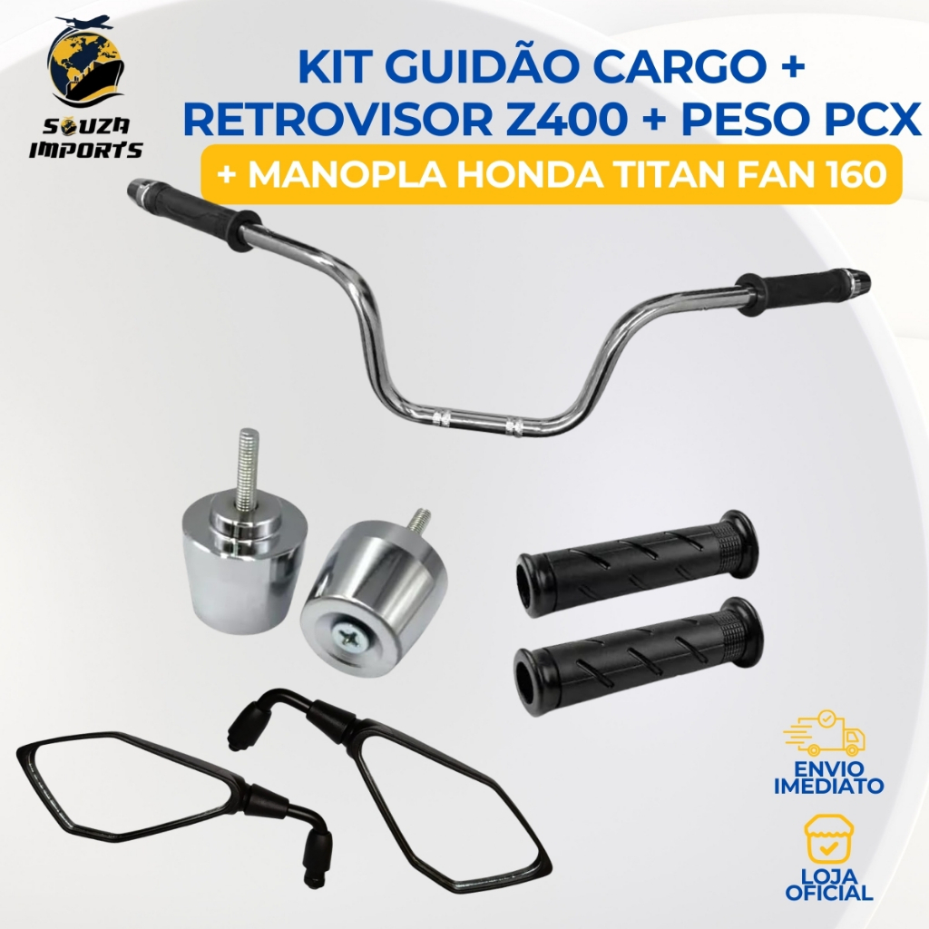Kit Retrovisor f800 Fixo Honda Estribo 160 FAN TITAN 160 com Borrachas Guidão Cargo 160 Com Furo