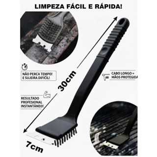 Escova Cerdas Aço Limpar Grelha Churrasqueira C/ Raspador Preto em Oferta na Shopee