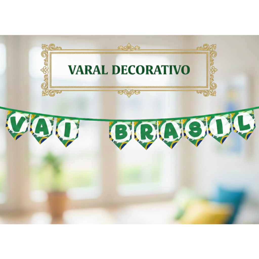 Bandeirola Varal Brasil Decoração Copa do Mundo Festa Junina Torcida Verde Amarelo Personalizado