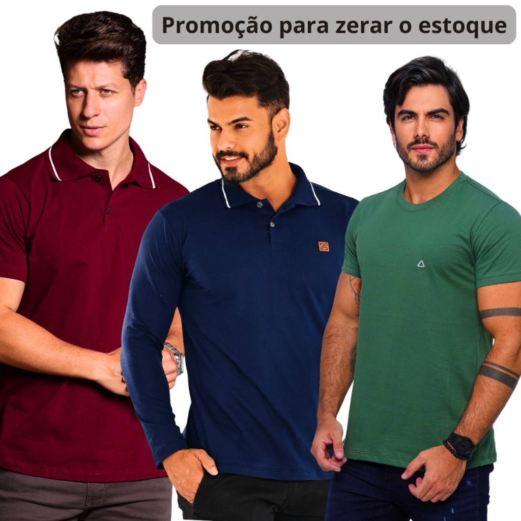 Camiseta Gola Polo / Manga Longa / Gola Redonda Masculina 100% Algodão Premium PROMOCIONAL NÃO ESCOLHE COR em Oferta na Shopee