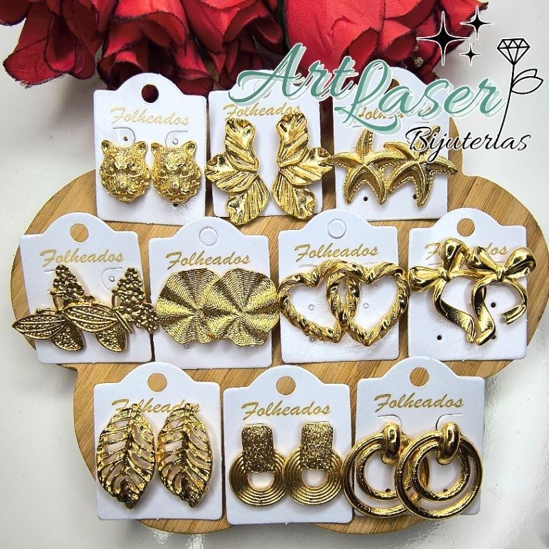 Brincos Femininos Folheado Bijuteria Dourado 6 Pares Sortidos em Oferta na Shopee