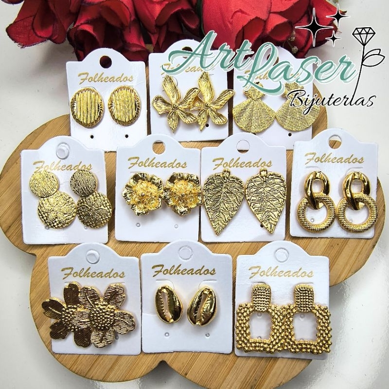 Brincos Femininos Folheado Bijuteria Dourado 4 Pares Sortidos em Oferta na Shopee