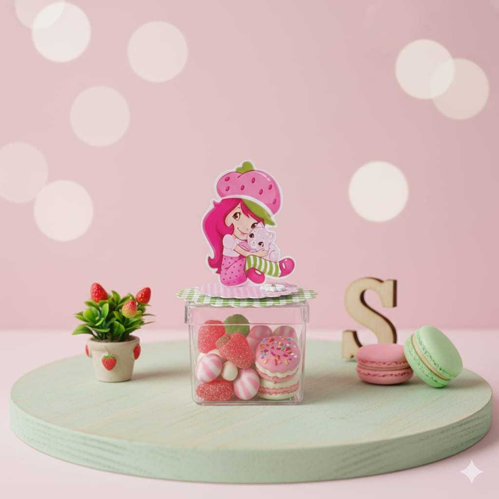 Tags 3D para caixa acrílica (5cm x 5cm) para lembrancinha Moranguinho jovem - papelaria personalizada