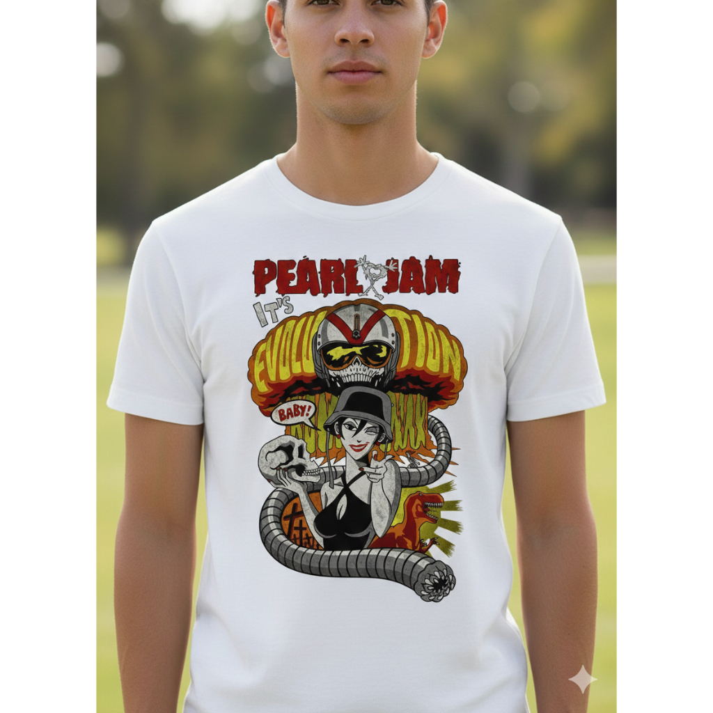 Camiseta Pearl Jam Do the Evolution Rock N Roll Rock Clássico