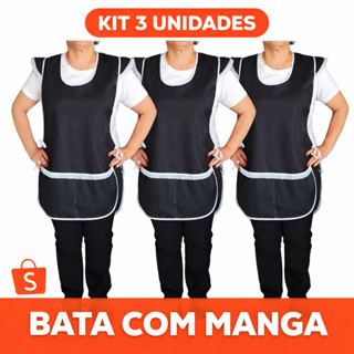 Kit 03 Bata Avental Jaleco Uniforme Manga Renda Babado em Oferta na Shopee