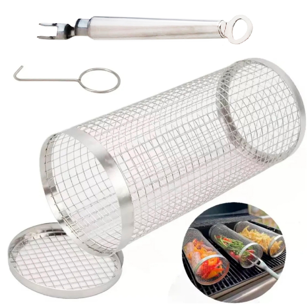 Grelha Cilindro 20,5cm Drum Grill Tambor Para Legumes Vegetais Pão de Alho Churrasco