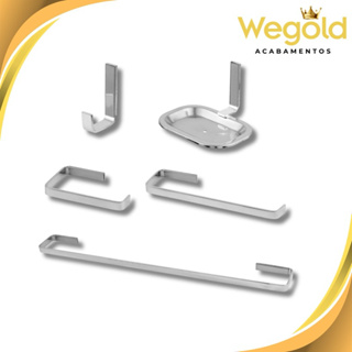 Kit 5 Peças Quadrado Cromado - Acessórios Para Banheiro Completo em Oferta na Shopee