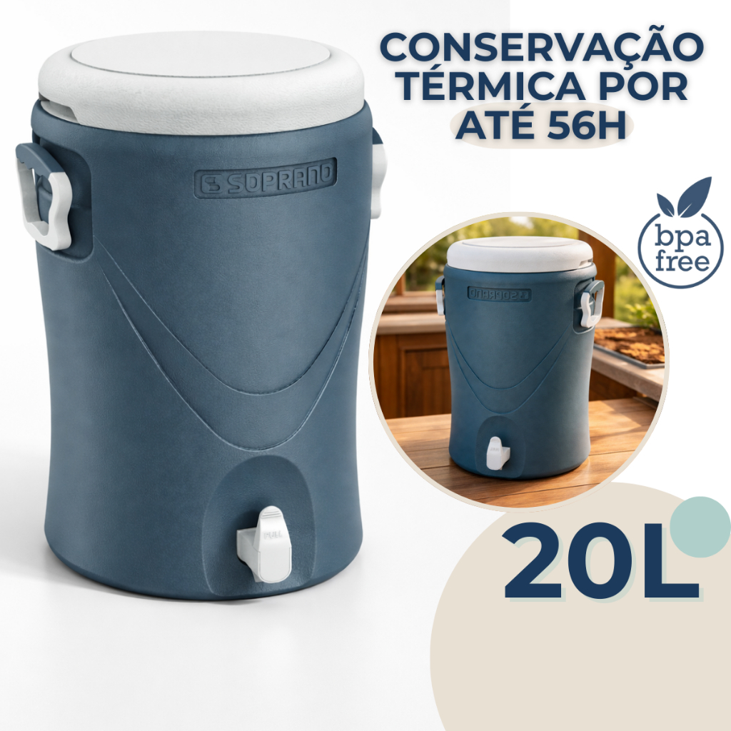Garrafão Térmico Grande Galão Botijão 20 Litros Com Torneira Everest Soprano