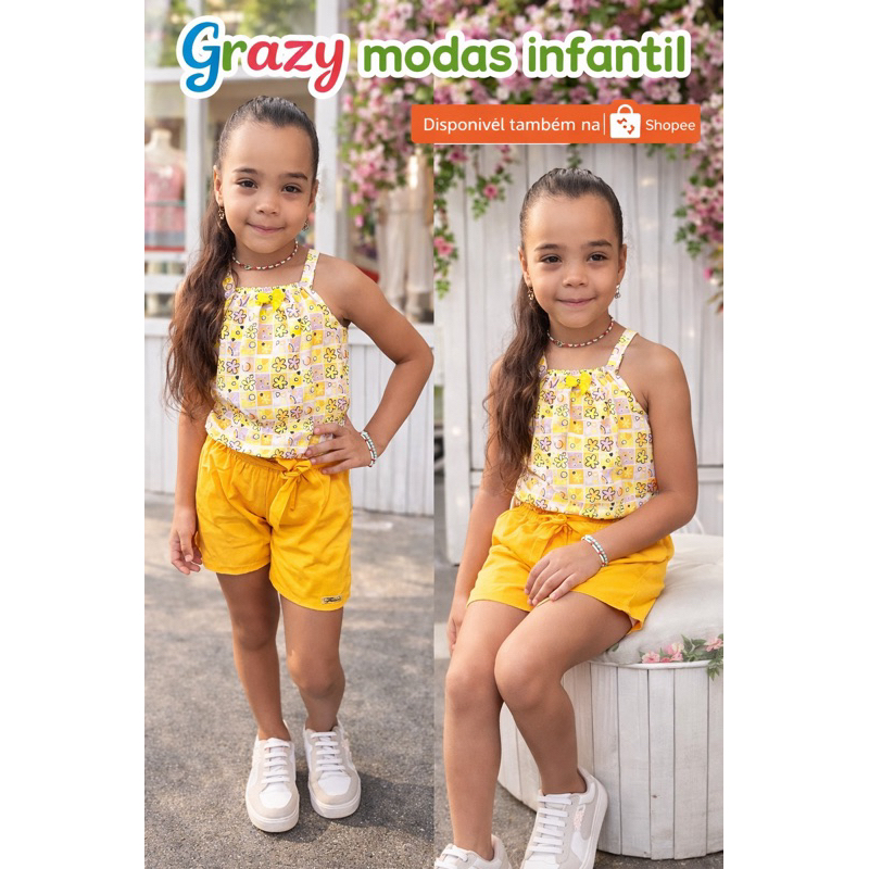 conjunto feminino infantil menina Lacinho Blusa estampada