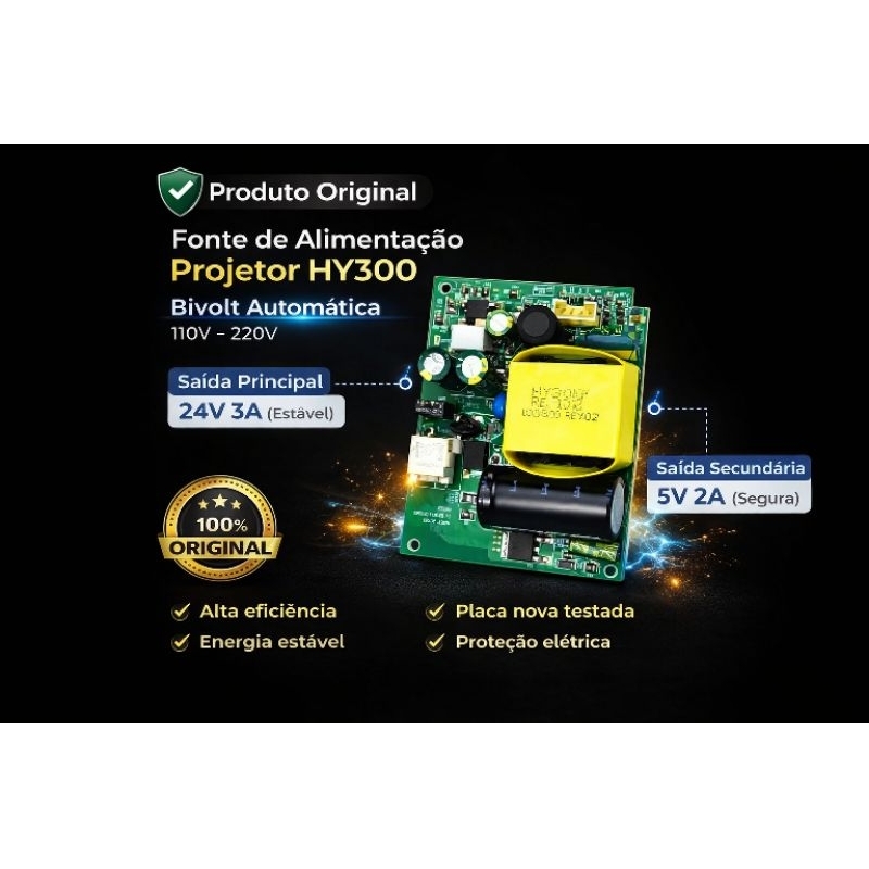 🔌 Fonte de Alimentação Original Projetor HY300 – Bivolt 110V/220V em Oferta na Shopee