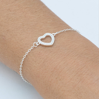 Pulseira Feminina Prata Pingente Coração Vazado Cravejado Banhado a Prata 925 em Oferta na Shopee