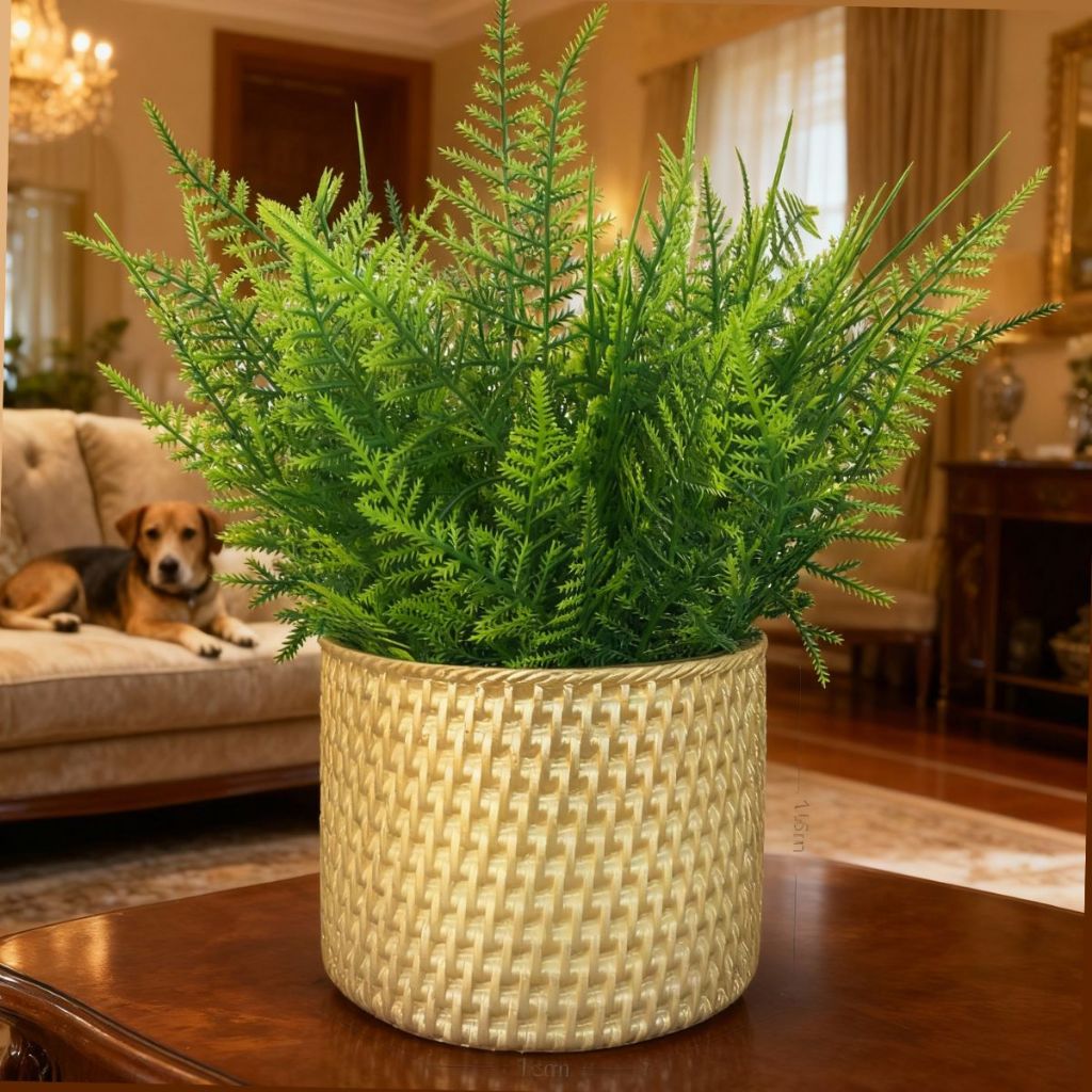 Arranjo Folhagem Artificial Vaso Rattan Decoração Centro de Mesa