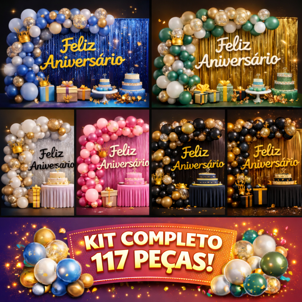 Kit 117 Pcs Balão Feliz Aniversario Cortinas Toalha Bexigas Festa Decoração Enfeite Happy Birthday em Oferta na Shopee