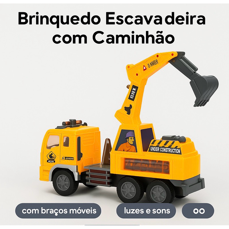 Caminhão escavador,escavadeira brinquedo,caminhão de brinquedo,brinquedo de construção,brinquedo com som e luz