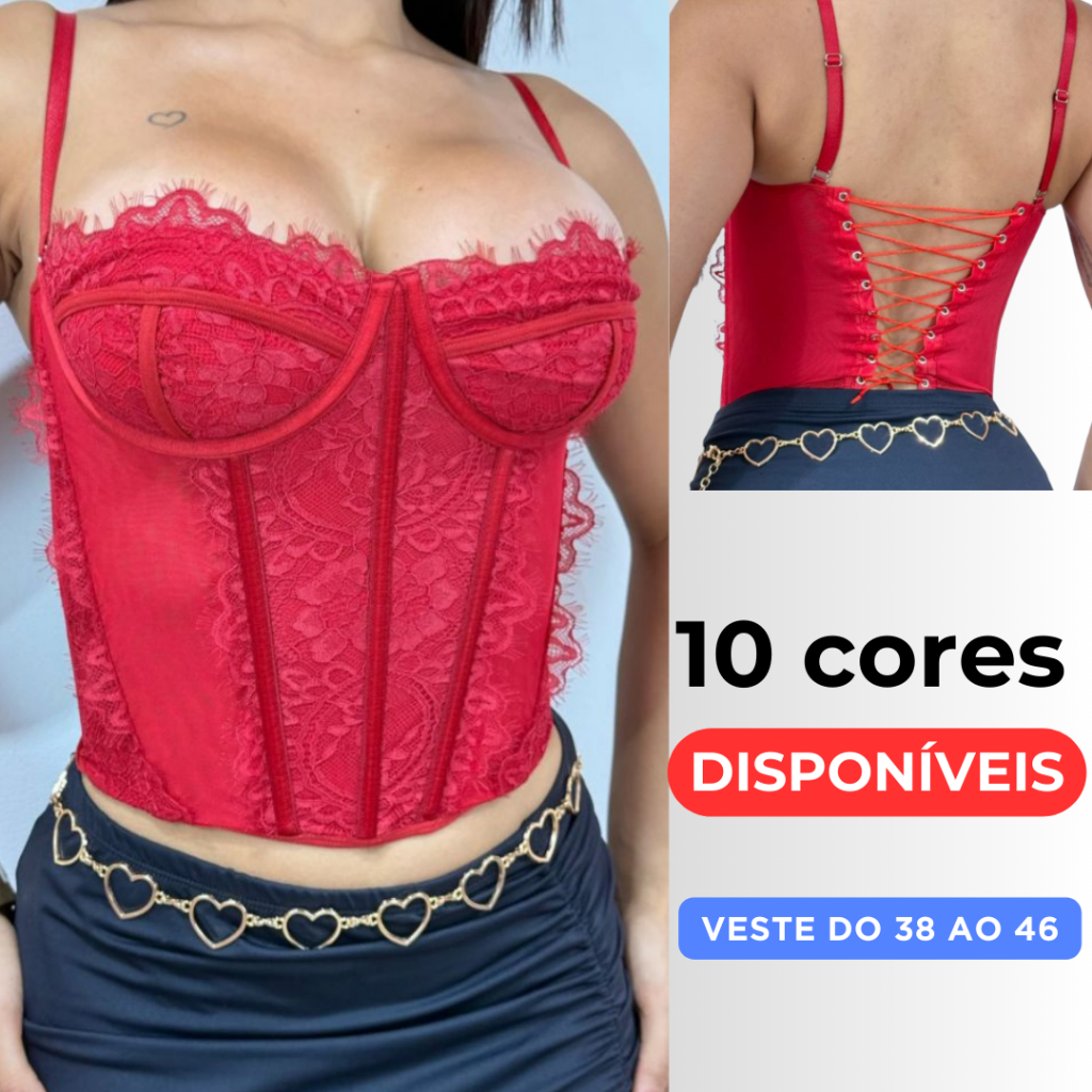 Corset Feminino Renda Sem Bojo Amarrar nas Costas com Alça Regulável Blusa Feminina Croped Meia Taça