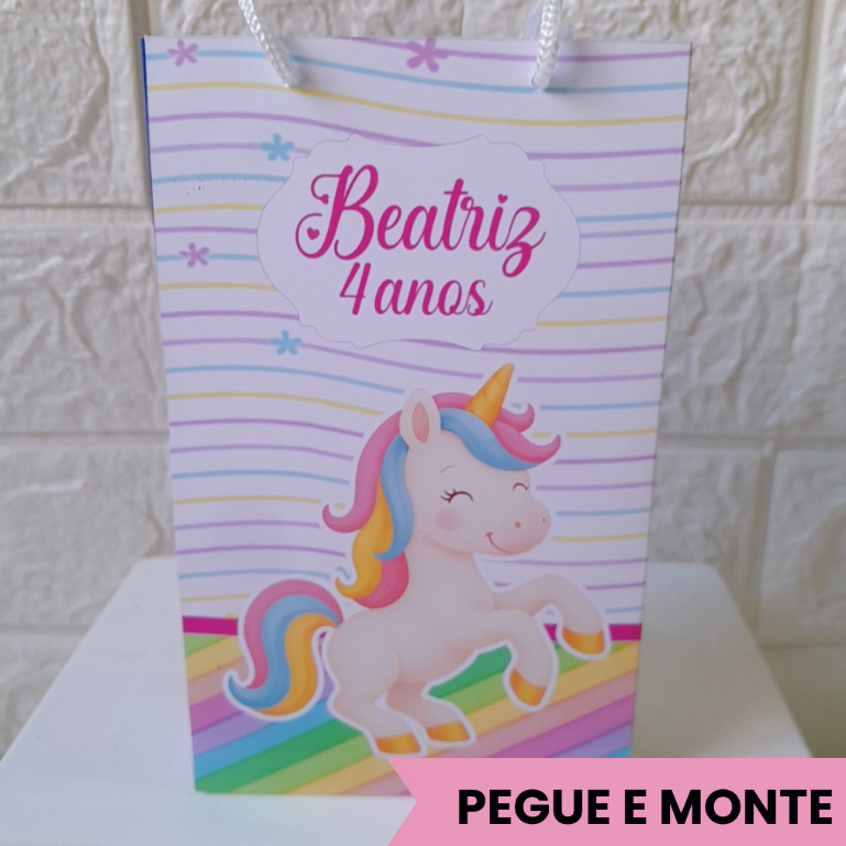Sacolinha Surpresa Unicórnio Personalizada  Pegue e Monte Lembrancinha Festa Infantil