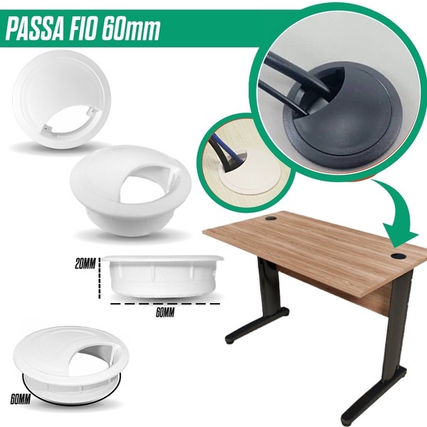 Kit 4/8/12/24/48 Passa Cabo Mesa Escritório 60mm Tampa Organizador Fios PC Home Office Fios