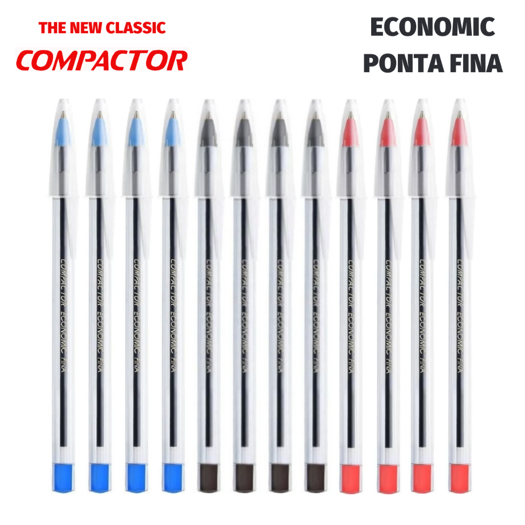 Imagem Kit Caneta Compactor Economic Fina Corpo Transparente - Ideal para ENEM ou Concursos