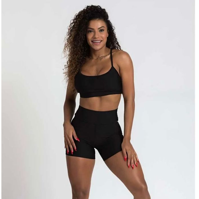 Conjunto Fitness Academia Feminino Suplex Top e Shorts Meia Coxa com Bolso para Celular  Corrida