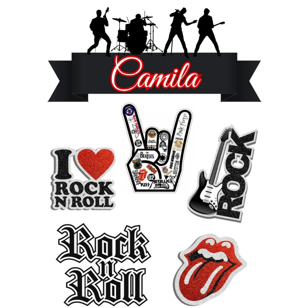 Topper Topo De Bolo Tema Rock Roll Personalizado