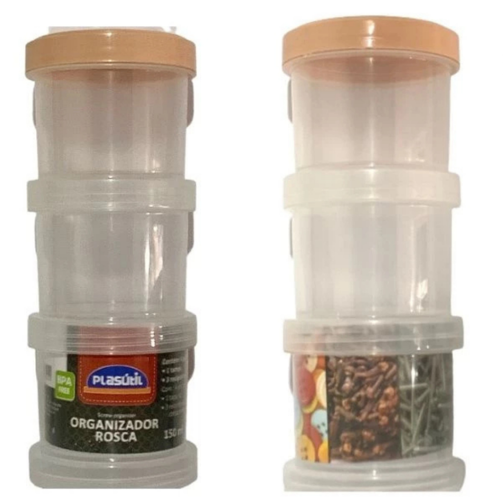 Conjunto com 3 Peças Organizadoras Plástico Recipientes Empilháveis de Rosquear 150ml