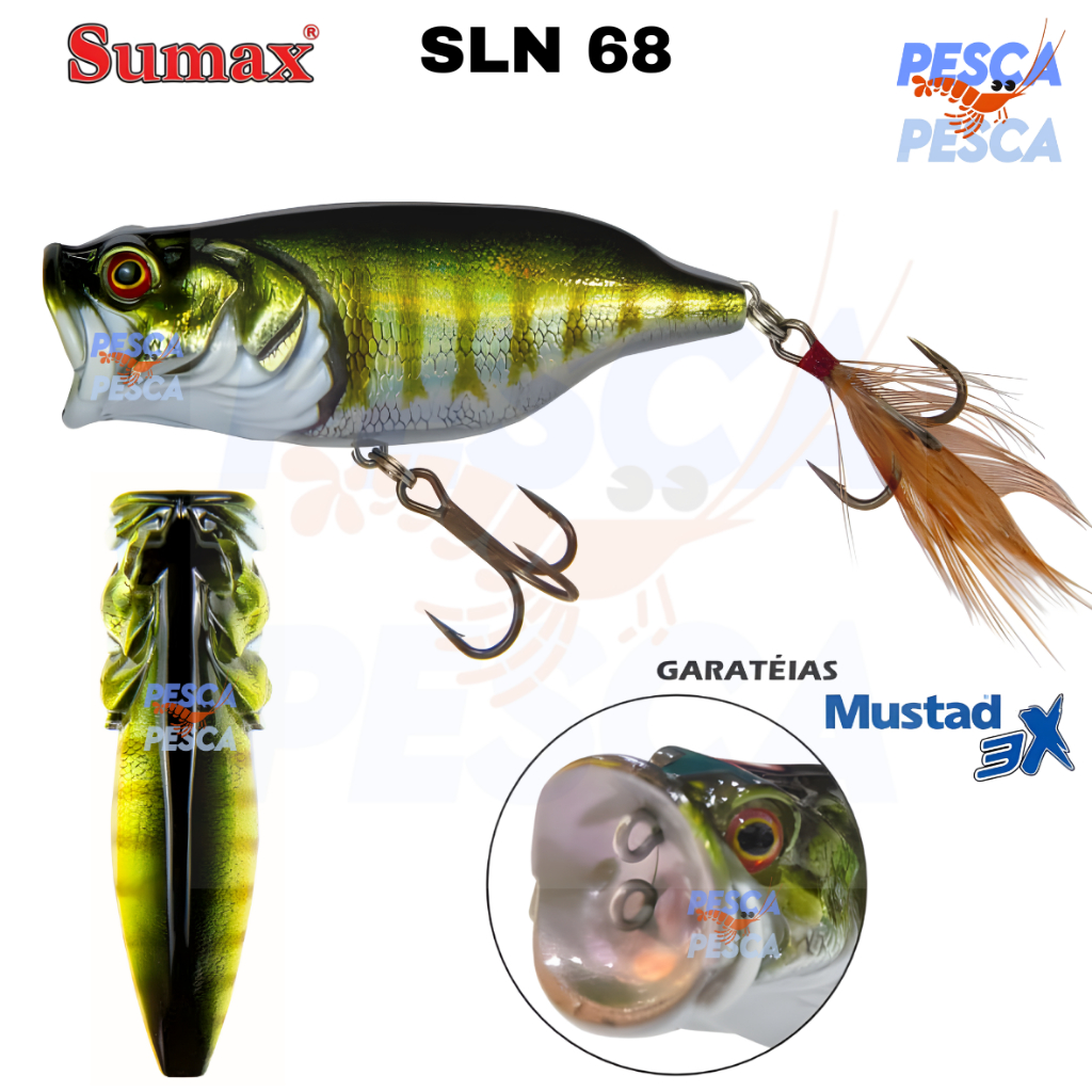 Isca Artificial SUmax Lubina Minnow Lançamento Popper 6,8cm Pesca Tucunaré
