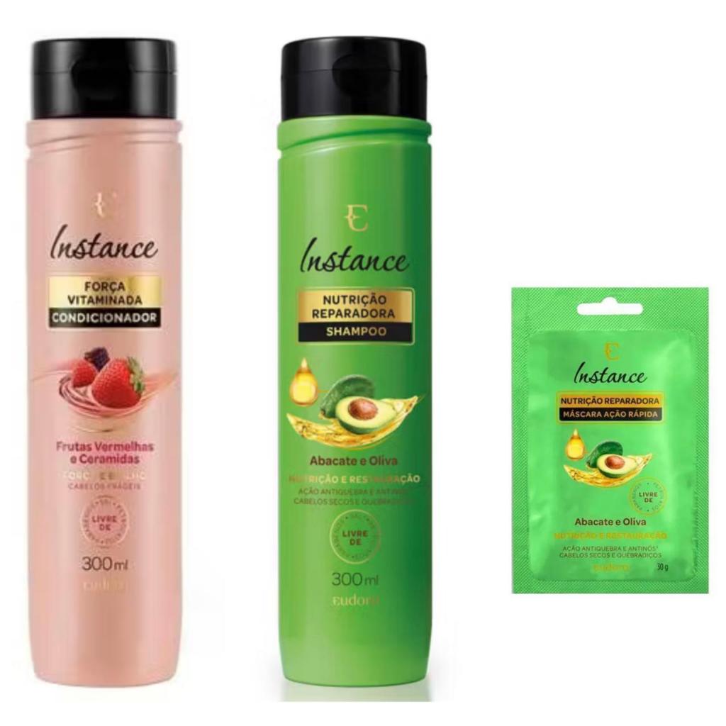 Eudora Kit Cabelos Nutridos Instance Abacate e Oliva: (Shampoo 300ml + Condi 300ml + Mascara 30 g ) em Oferta na Shopee