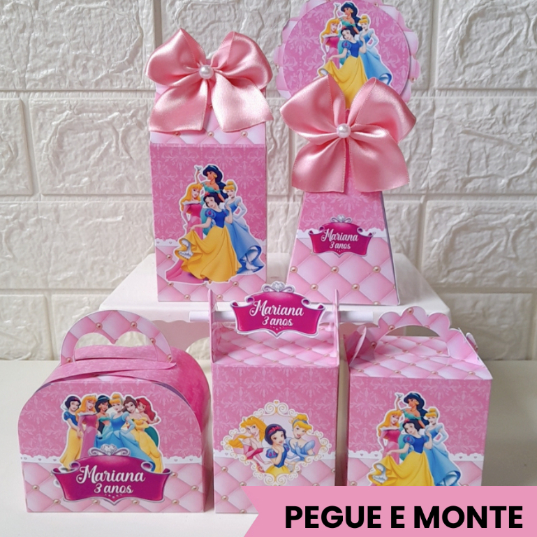 Kit Caixinhas Princesas Personalizadas com Nome e Idade | Pegue e Monte Lembrancinha Festa Infantil