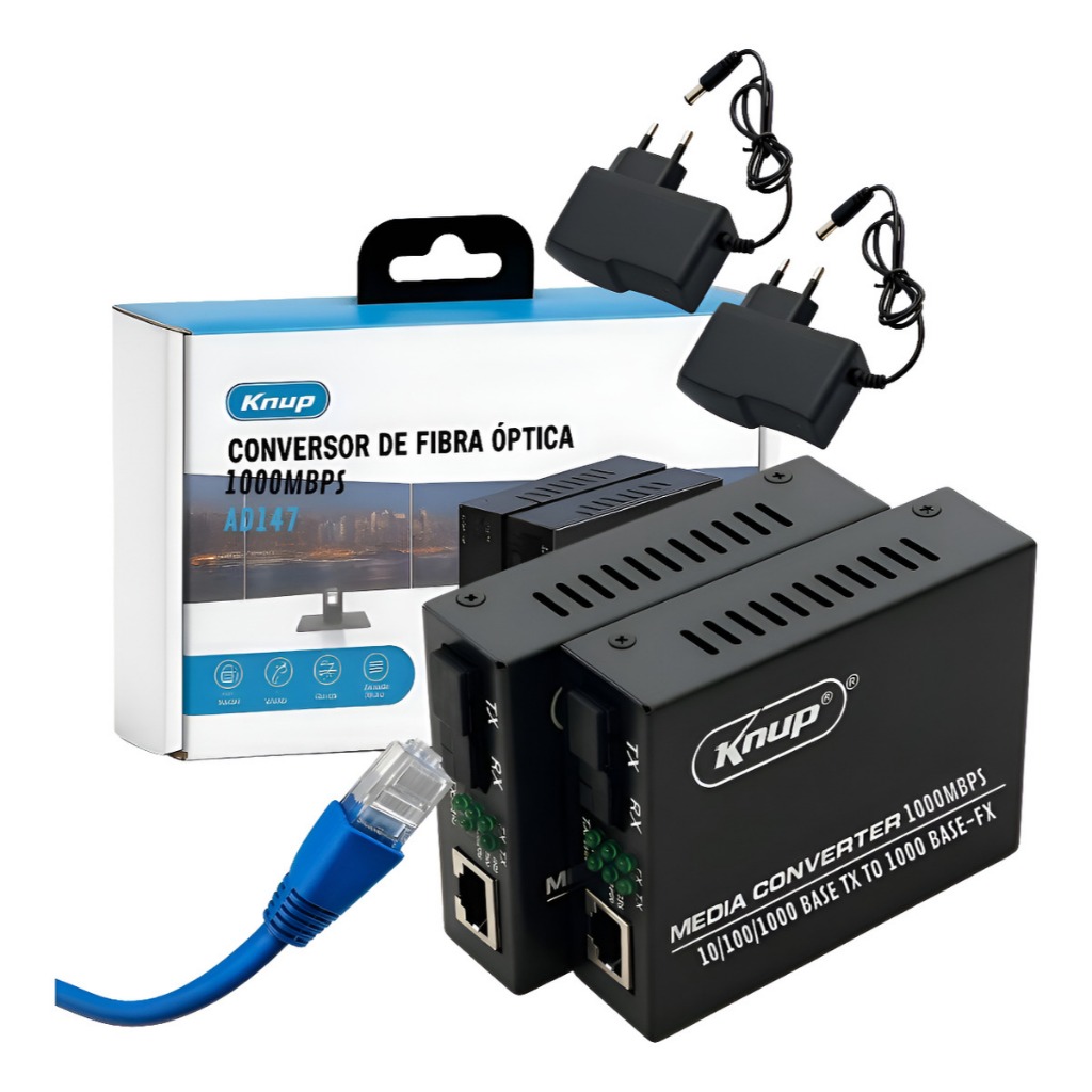 Par Conversor Mídia Fibra Óptica A+b Gigabit 1000 Mbps Rj45