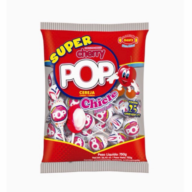 Pirulito Super Cherry Pop Cereja Recheio Chiclete c/25 - Sams em Oferta na Shopee