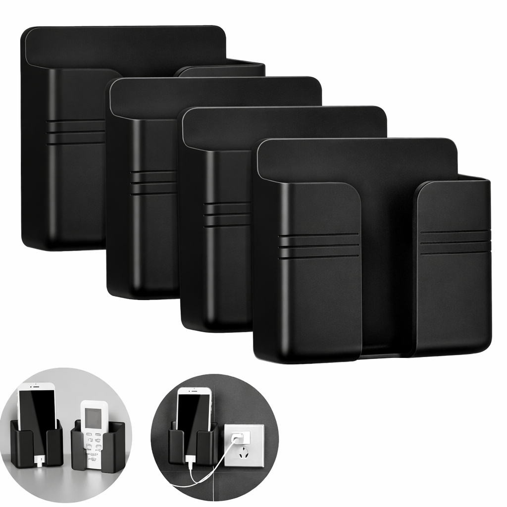 4 Suporte De Celular Parede Para Carregar Multiuso Preto Controle Plástico Organizador