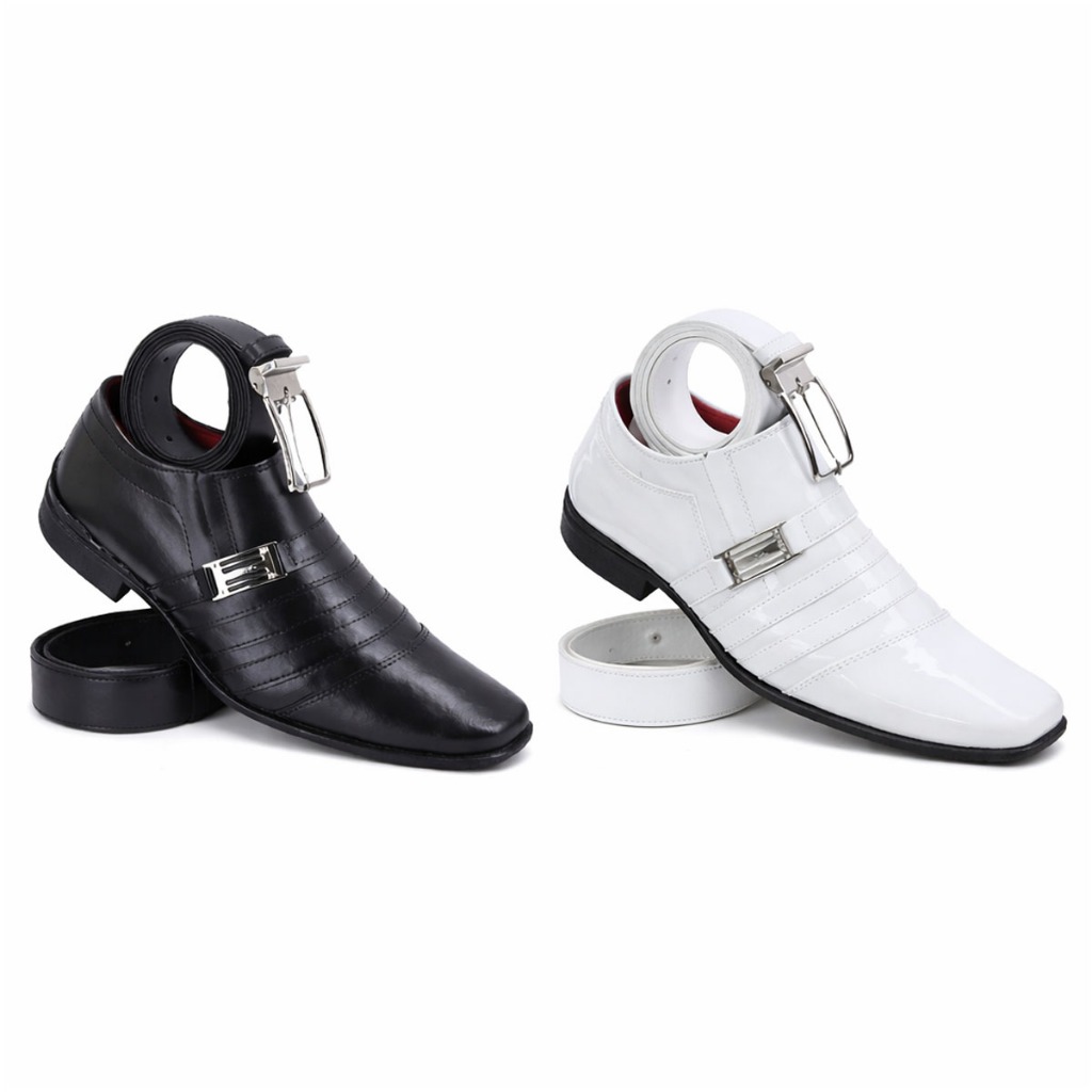 kit preto e branco + cinto Sapato social masculino Pizzolev original em Oferta na Shopee