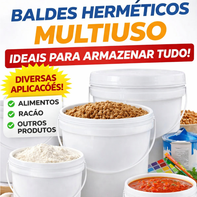 Kit 3 Balde Plástico Atóxico Alimentício 5L Tampa Hermética ultra pratico tinta graos azeitonas