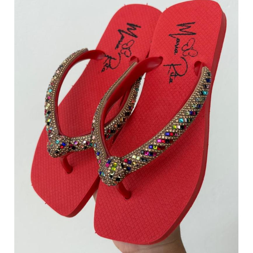 Chinelo Feminino De Dedo Com Cordão De Strass Grosso  Bico Quadrado Confortavel G MR em Oferta na Shopee
