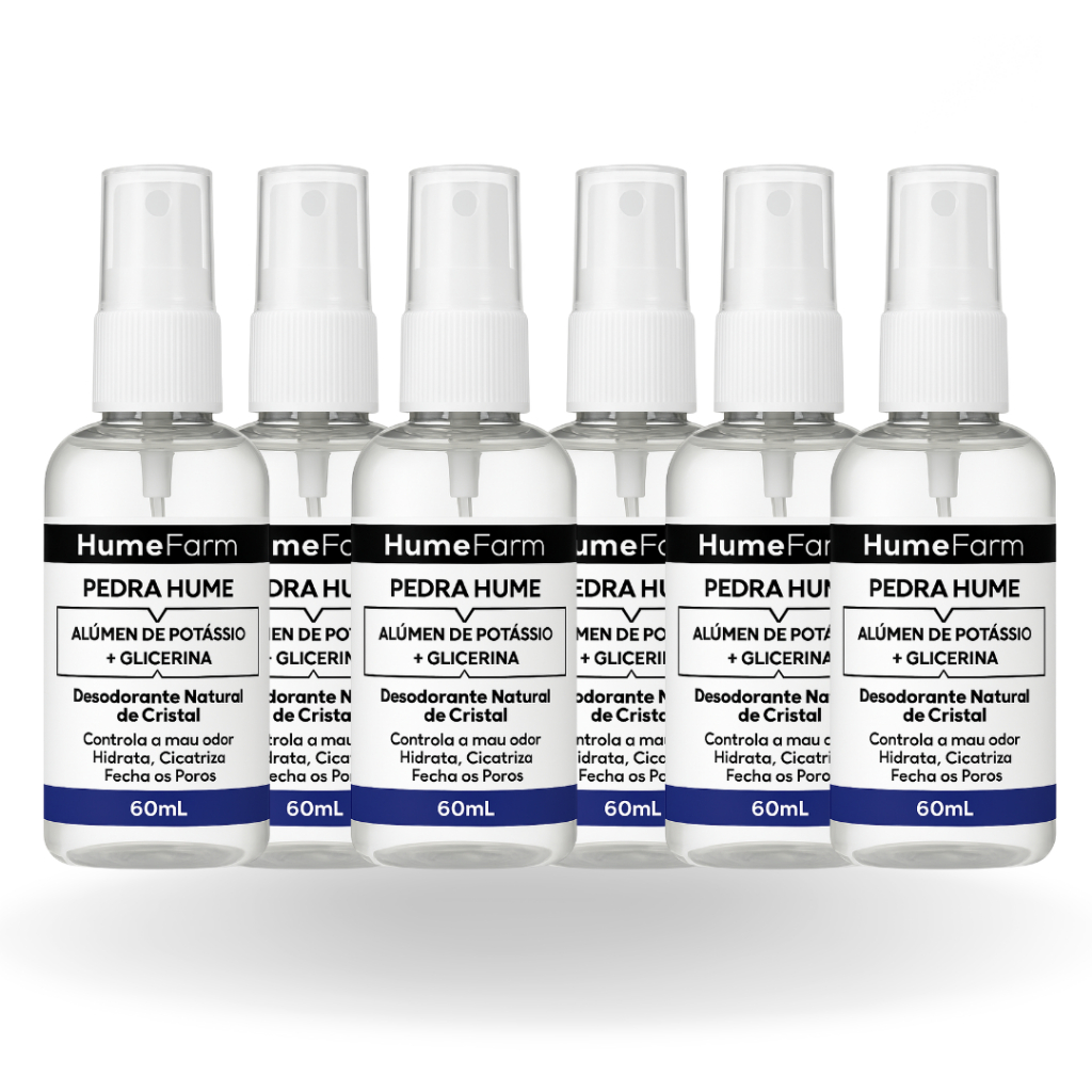 Kit Com 6 Pedra Hume Spray 60ml Com Glicerina Rende 300 Aplicações Desodorante de Cristal