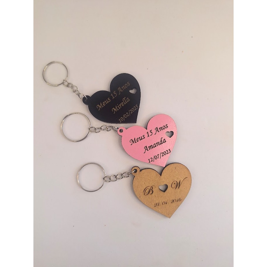 Chaveiro Coração Escrita Personalizada MDF Lembrancinha Aniversário, Festa, chá de bebe, maternidade, Casamento, 15 Anos