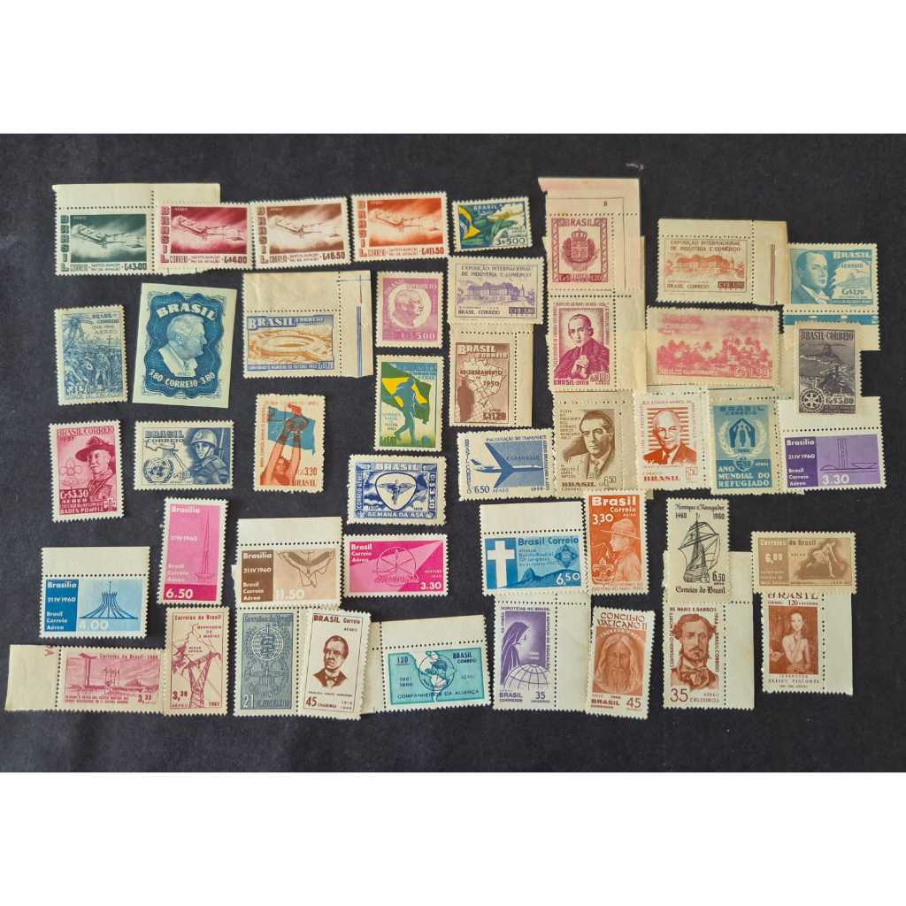 Lote com 44 selos aéreos novos sem repetição - Filatelia.