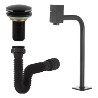 Torneira Lavatório Cuba 90° Preto Fosco metal + válvula Click 7/8 preta abs + sifão para banheiro em Oferta na Shopee