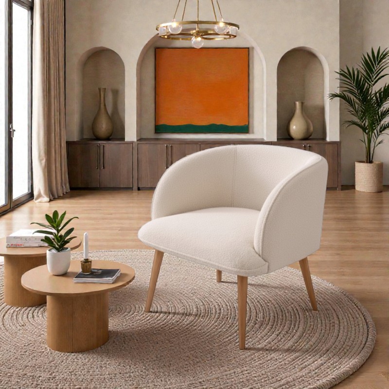 Poltrona Cadeira Vitória Orgânica Moderna Decoração tecido Boucle