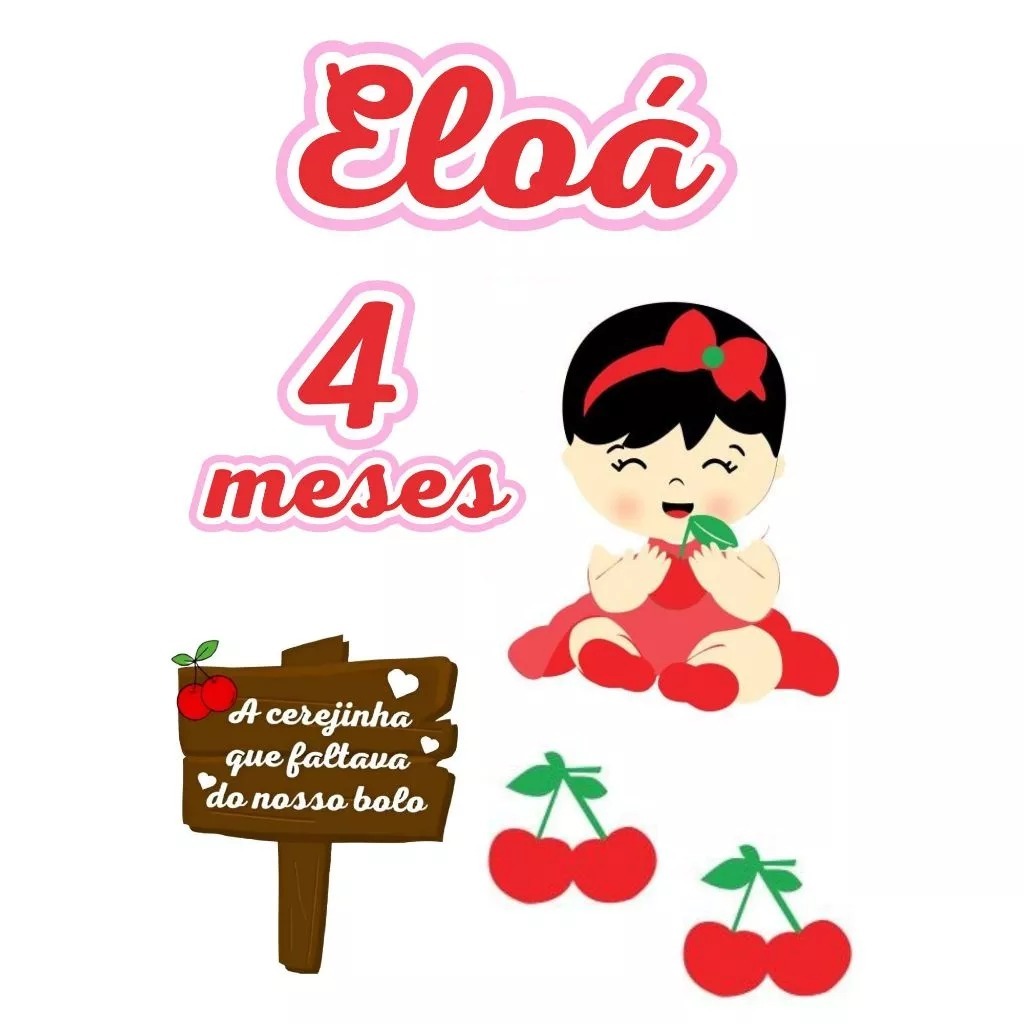 Topo Topper De Bolo Tema Bebe Cerejinha Personalizado Aniversário Mesversário