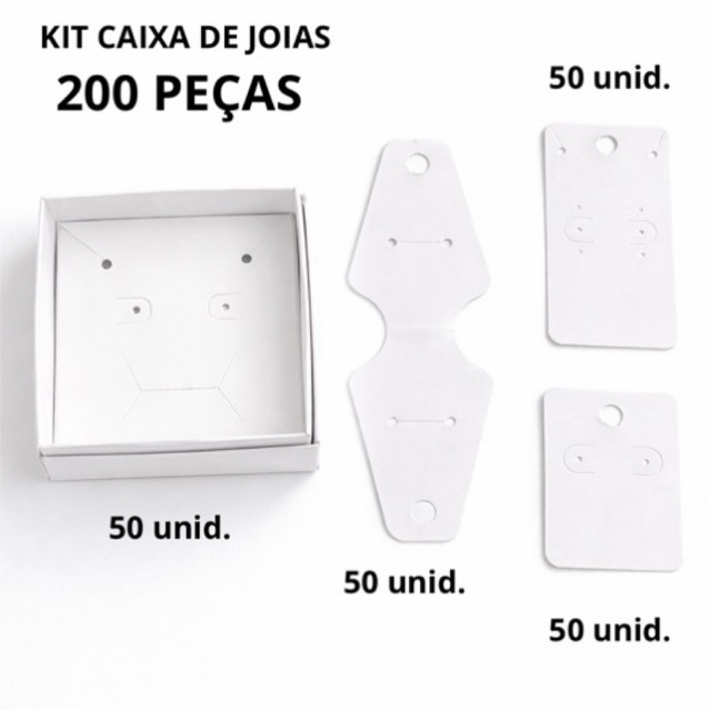 Kit 200 peças Box Joias: 50 Caixa de Papel com Berço + 150 cartelas para bijuteria | Embalagem Joias