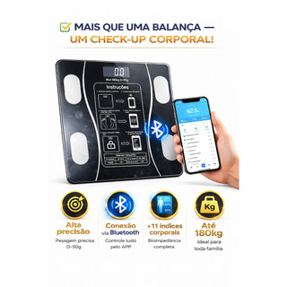 Balança Digital Corporal Bioimpedância 180KG Display Lcd Bluetooth Aplicativo Fitness Treino Balança Banheiro