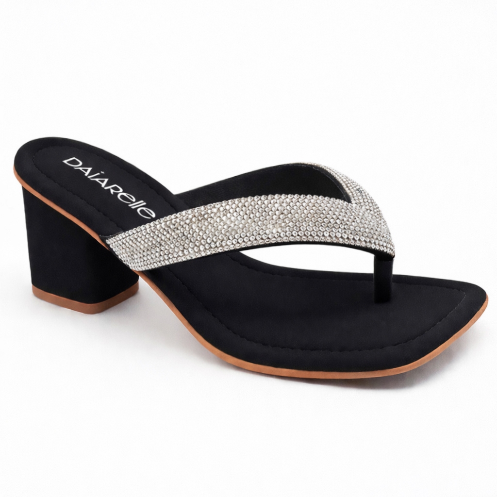 Sandália Feminina Tamanco Dedo Chinelo Salto Bloco Grosso com Tira Brilho Strass em Oferta na Shopee