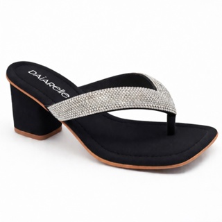 Sandália Feminina Tamanco Dedo Chinelo Salto Bloco Grosso com Tira Brilho Strass em Oferta na Shopee