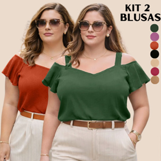 BLUSA PLUS SIZE FEMININA KIT 2 BLUSAS FEMININAS SOCIAL CONFORTÁVEL COM ALÇA BASICA SOLTINHA DISCRETA ELEGANTE TRABALHO em Oferta na Shopee