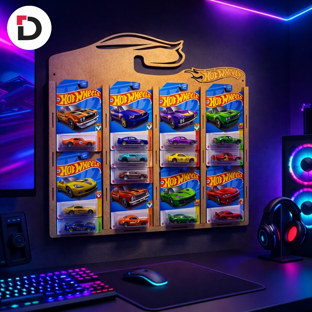 Organizador Porta Blister Expositor Carrinhos HOTWHEELS Decorativo Para Miniaturas em cartela- MDF / Brinquedos carros