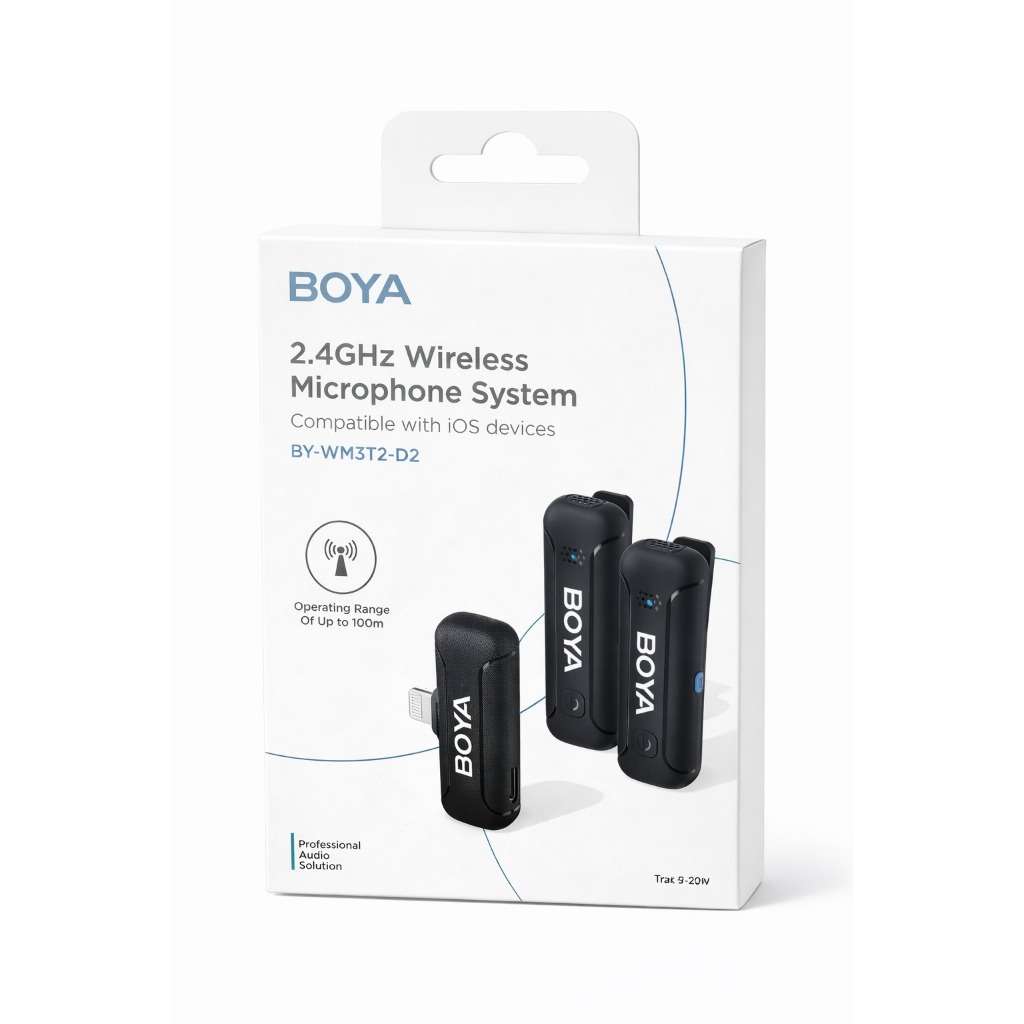 Sistema Microfone Lapela Boya By-wm3t2 D2 P/ Ios Mfi Preto Preto